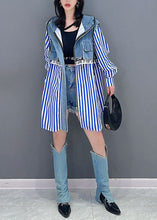 Load image into Gallery viewer, Style Blue Striped Patchwork False Two Pieces Denim Hoodies Outwear Long Sleeve