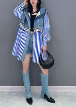 Load image into Gallery viewer, Style Blue Striped Patchwork False Two Pieces Denim Hoodies Outwear Long Sleeve