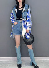 Load image into Gallery viewer, Style Blue Striped Patchwork False Two Pieces Denim Hoodies Outwear Long Sleeve