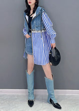 Load image into Gallery viewer, Style Blue Striped Patchwork False Two Pieces Denim Hoodies Outwear Long Sleeve