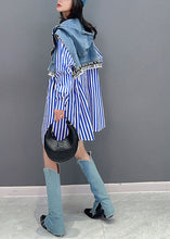 Load image into Gallery viewer, Style Blue Striped Patchwork False Two Pieces Denim Hoodies Outwear Long Sleeve