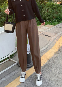 Style Brown High Waist Slim Fit Spandex Beam Pants Fall