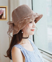 Load image into Gallery viewer, Style Coffee Hollow Out Bow Knit Floppy Sun Hat