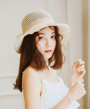 Load image into Gallery viewer, Style Coffee Hollow Out Bow Knit Floppy Sun Hat