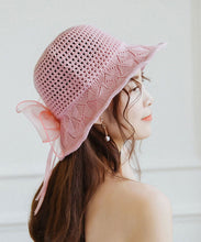 Load image into Gallery viewer, Style Coffee Hollow Out Bow Knit Floppy Sun Hat