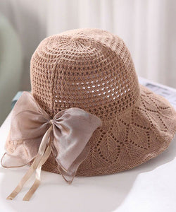 Style Coffee Hollow Out Bow Knit Floppy Sun Hat