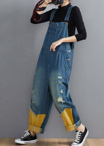 Style Denim Blue Pant Plus Size Spring Hole Jumpsuit Pants