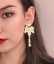 Load image into Gallery viewer, Style Gold Sterling Silver Zircon Maple Leaf Drop Earrings