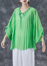 Load image into Gallery viewer, Style Green Oversized Wrinkled Lace Up Chiffon Blouse Top Lantern Sleeve