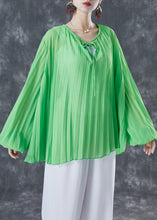 Load image into Gallery viewer, Style Green Oversized Wrinkled Lace Up Chiffon Blouse Top Lantern Sleeve