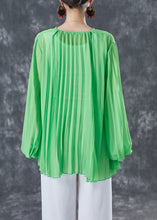 Load image into Gallery viewer, Style Green Oversized Wrinkled Lace Up Chiffon Blouse Top Lantern Sleeve