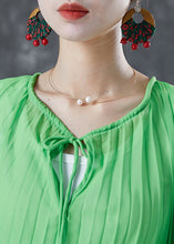 Load image into Gallery viewer, Style Green Oversized Wrinkled Lace Up Chiffon Blouse Top Lantern Sleeve