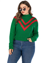 Load image into Gallery viewer, Style Green Turtleneck Striped Patchwork Knit Sweater Fall