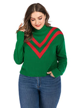 Load image into Gallery viewer, Style Green Turtleneck Striped Patchwork Knit Sweater Fall