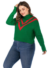 Load image into Gallery viewer, Style Green Turtleneck Striped Patchwork Knit Sweater Fall