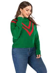 Style Green Turtleneck Striped Patchwork Knit Sweater Fall