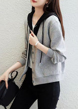 Load image into Gallery viewer, Style Grey Button Patchwork False Two Pieces Cotton Hooded Coat Fall