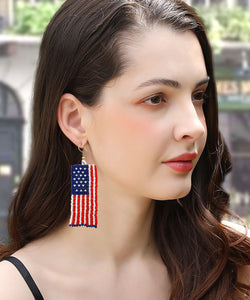 Style Hand Knitting Rice Ball Flag Of The United States Tassel Drop Earrings