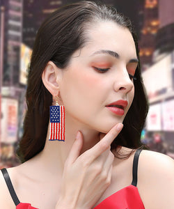 Style Hand Knitting Rice Ball Flag Of The United States Tassel Drop Earrings