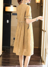 Load image into Gallery viewer, Style Khaki Peter Pan Collar Patchwork Wrinkled Silk Dress Summer