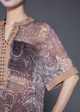 Load image into Gallery viewer, Style Khaki V Neck Print Rivet Chiffon Two Pieces Set Summer