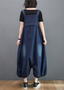 Style Navy Pockets Patchwork Denim Lantern Jumpsuit Summer