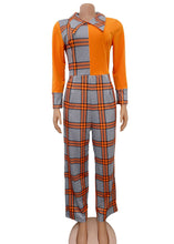 Load image into Gallery viewer, Style Peter Pan Collar Plaid Patchwork Straight Jumpsuit Fall