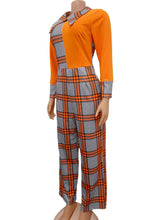 Load image into Gallery viewer, Style Peter Pan Collar Plaid Patchwork Straight Jumpsuit Fall