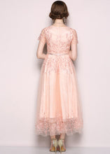 Load image into Gallery viewer, Style Pink Embroideried Tulle Long Dress Short Sleeve