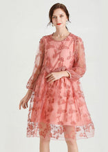 Load image into Gallery viewer, Style Pink Patchwork Embroideried Fall Lace Vacation Dress Long Sleeve