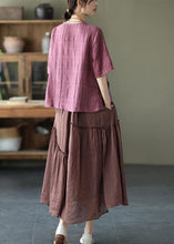 Load image into Gallery viewer, Style Pink Print Side Open tie Summer Linen Blouses Half Sleeve