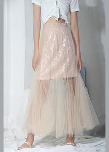 Style Pink Tulle Sequins A Line Skirts