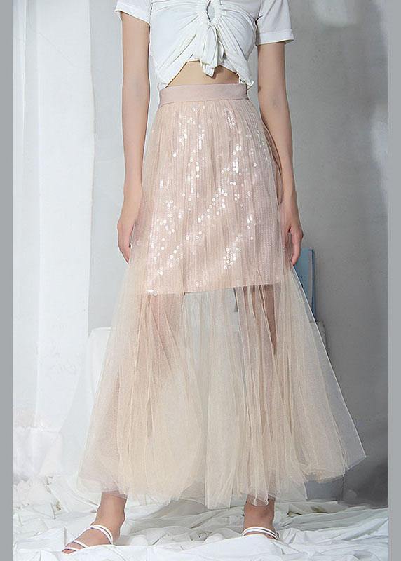 Style Pink Tulle Sequins A Line Skirts