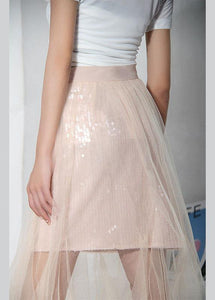 Style Pink Tulle Sequins A Line Skirts