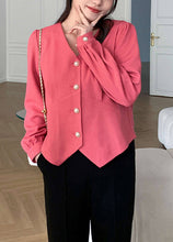 Load image into Gallery viewer, Style Plus Size Pink V Neck Button Patchwork Cotton Coat Fall