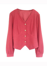 Load image into Gallery viewer, Style Plus Size Pink V Neck Button Patchwork Cotton Coat Fall