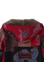 Load image into Gallery viewer, Style Red Hooded Print Pockets Patchwork Warm Fleece Coat Fall