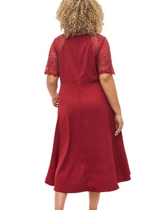 Style Red O-Neck Lace Patchwork Low High Design Vacation Long Dresses Summer