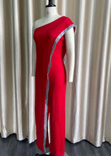 Load image into Gallery viewer, Style Red One Shoulder Asymmetrical Patchwork Sequins Jumpsuit Summer