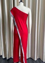 Load image into Gallery viewer, Style Red One Shoulder Asymmetrical Patchwork Sequins Jumpsuit Summer