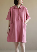 Load image into Gallery viewer, Style Solid Pink Peter Pan Collar Big Pockets Cotton Loose Dress Short Sleeve