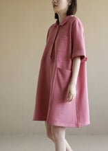 Load image into Gallery viewer, Style Solid Pink Peter Pan Collar Big Pockets Cotton Loose Dress Short Sleeve