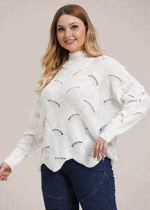 Style White Turtleneck Hollow Out Cozy Knit Sweater Fall