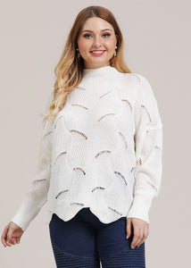 Style White Turtleneck Hollow Out Cozy Knit Sweater Fall