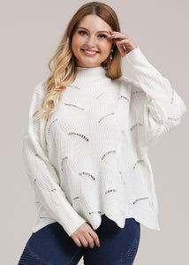 Style White Turtleneck Hollow Out Cozy Knit Sweater Fall