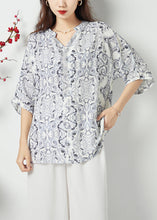 Load image into Gallery viewer, Style White V Neck Oversized Print Chiffon Shirts Summer