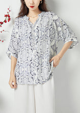 Load image into Gallery viewer, Style White V Neck Oversized Print Chiffon Shirts Summer