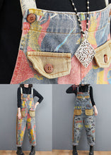 Load image into Gallery viewer, Style Yellow Print Patch Denim Spaghetti Strap Jumpsuit Spring