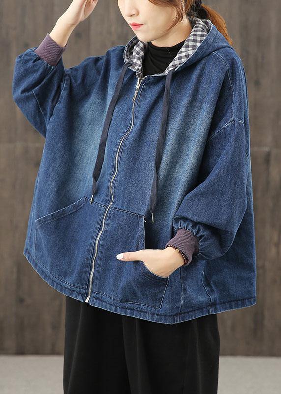 Style hooded pockets clothes For Women Photography denim blue blouses