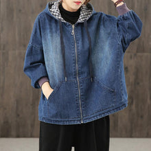 Load image into Gallery viewer, Style hooded pockets clothes For Women Photography denim blue blouses